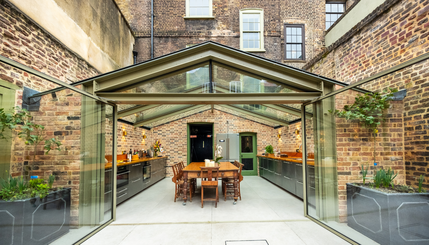 olive grey large format aluminium doors